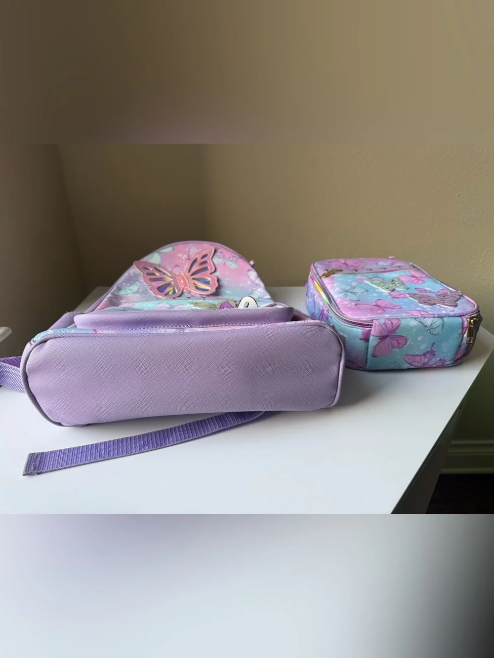 Kids Butterfly Backpack and Lunch Bag Set.
